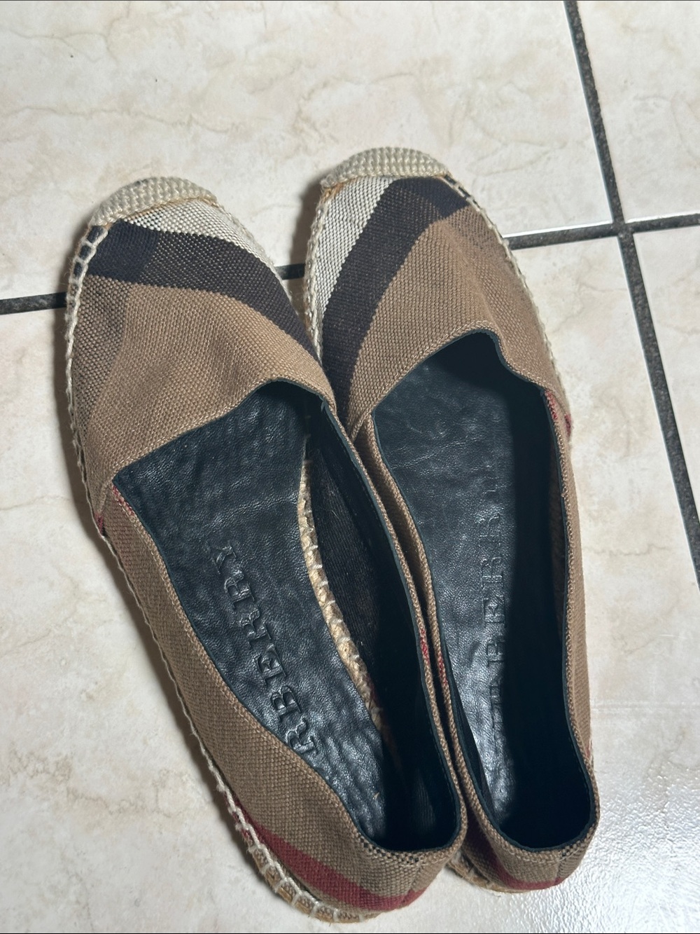 Burberry Tan and Black Check Canvas Espadrille Flats